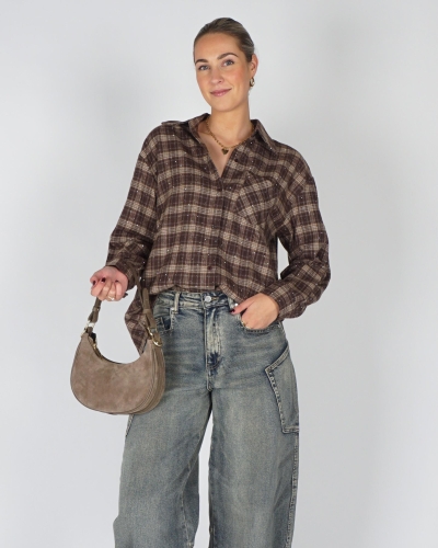Gossip OVERSIZED CHECK BLOUSE STRASS Bruin