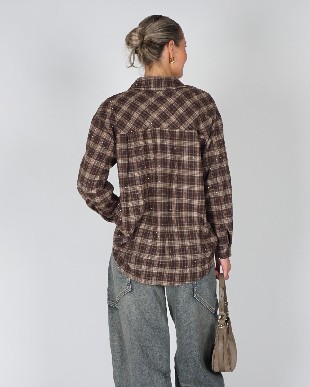 Gossip OVERSIZED CHECK BLOUSE STRASS Bruin