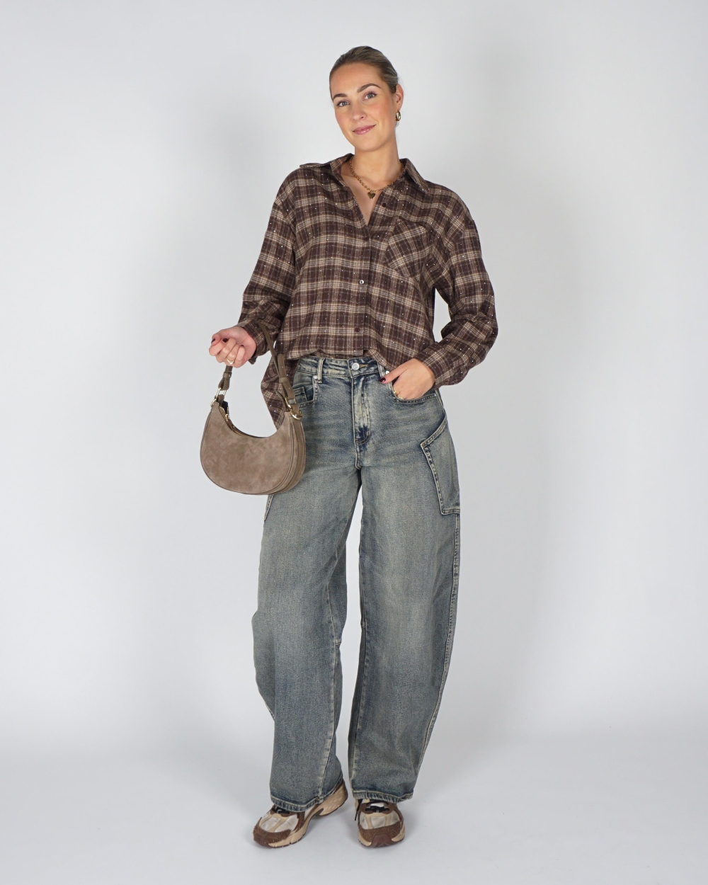 Gossip OVERSIZED CHECK BLOUSE STRASS Bruin