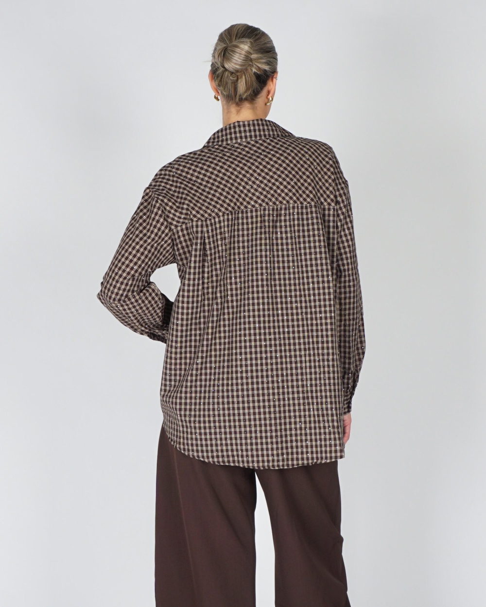 Gossip OVERSIZED CHECK BLOUSE STRASS Lichtbruin
