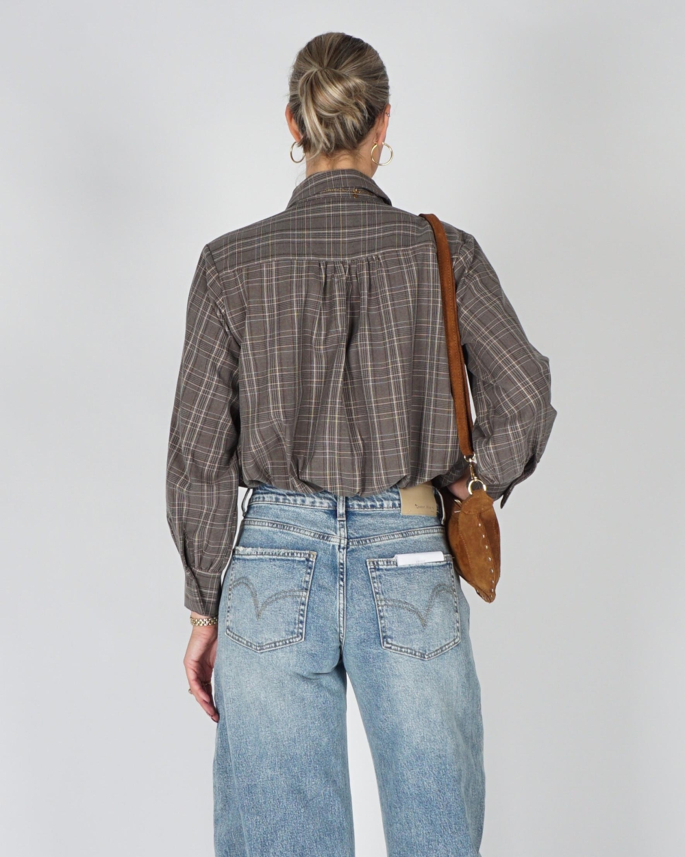 Gossip BALLON BLOUSE CHECKERED Grijs
