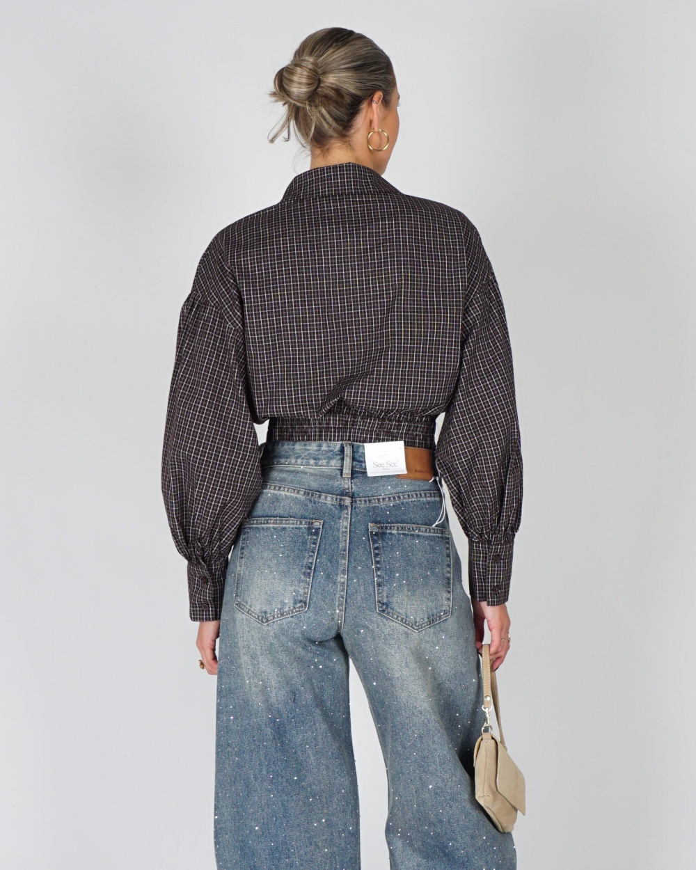 Gossip CHECK BLOUSE MET OVERSLAG Bruin