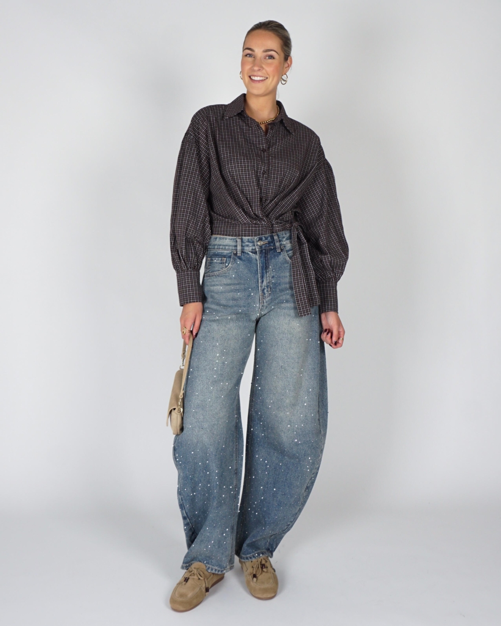 Gossip CHECK BLOUSE MET OVERSLAG Bruin