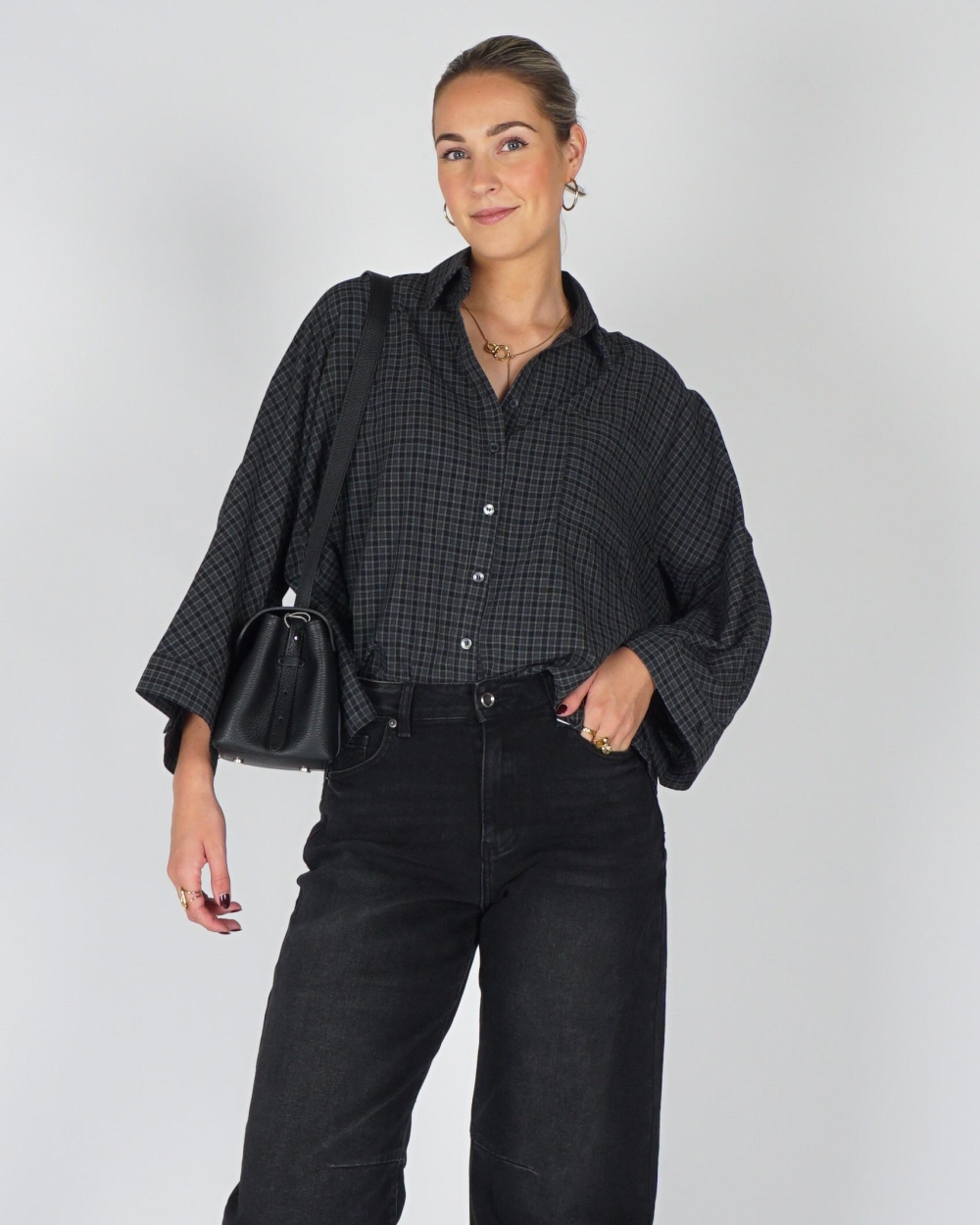Gossip CHECK BLOUSE OVERSIZED Zwart
