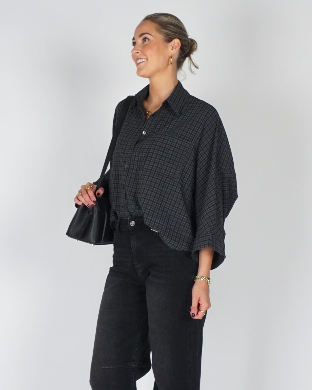 Gossip CHECK BLOUSE OVERSIZED Zwart
