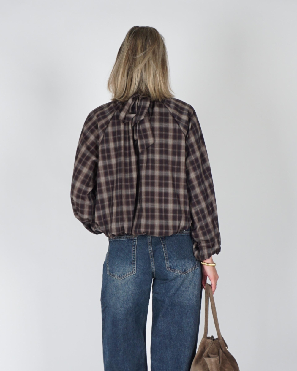 Gossip BALLON BLOUSE BIG CHECK Donkerbruin