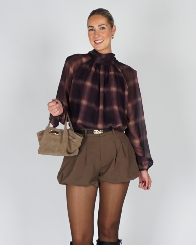 Gossip BALLON BLOUSE BIG CHECK Plum