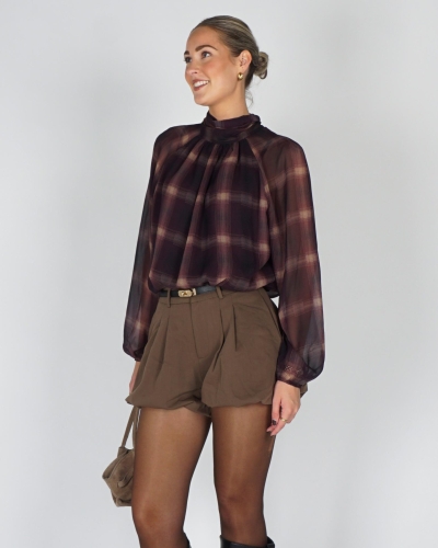 Gossip BALLON BLOUSE BIG CHECK Plum