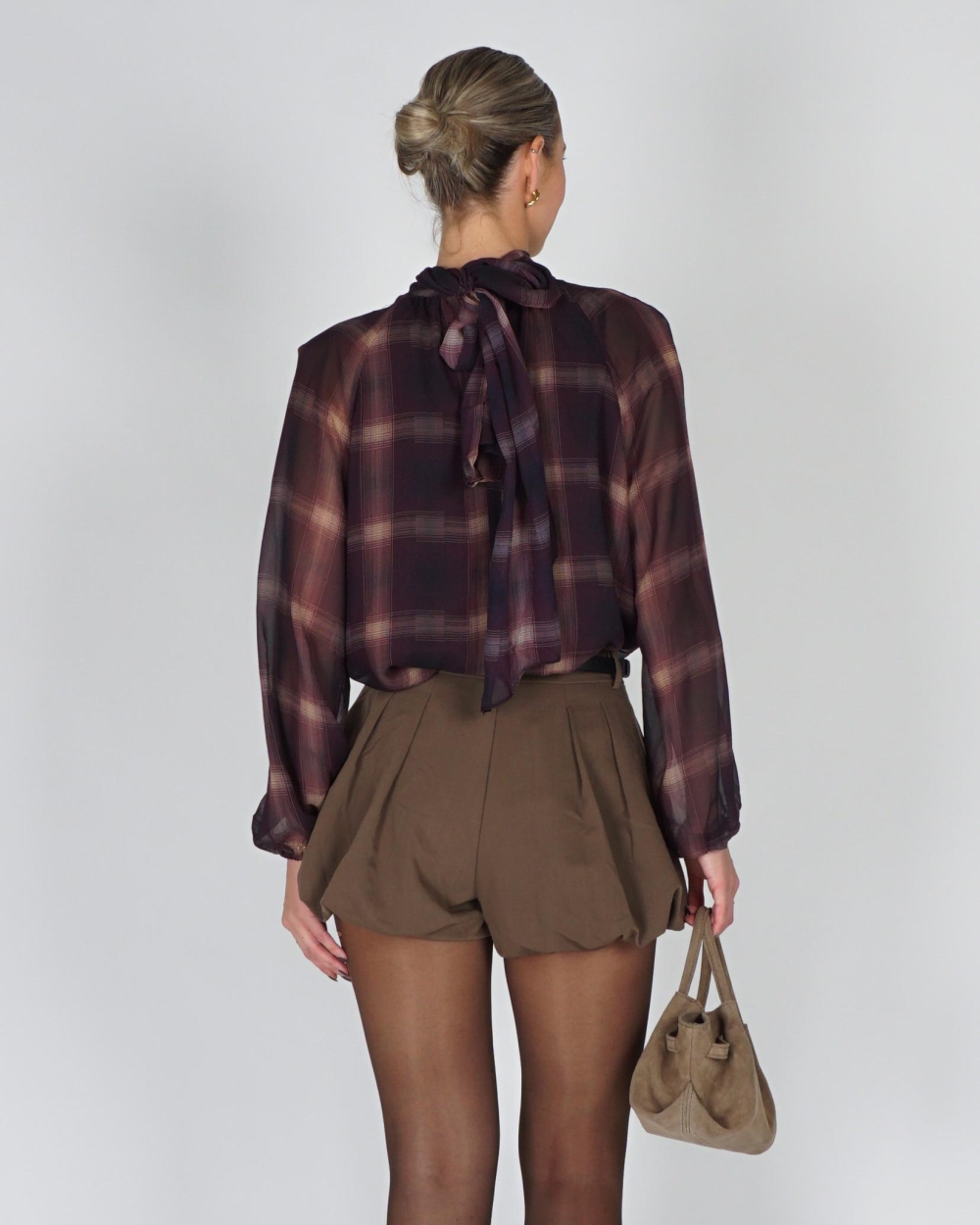Gossip BALLON BLOUSE BIG CHECK Plum