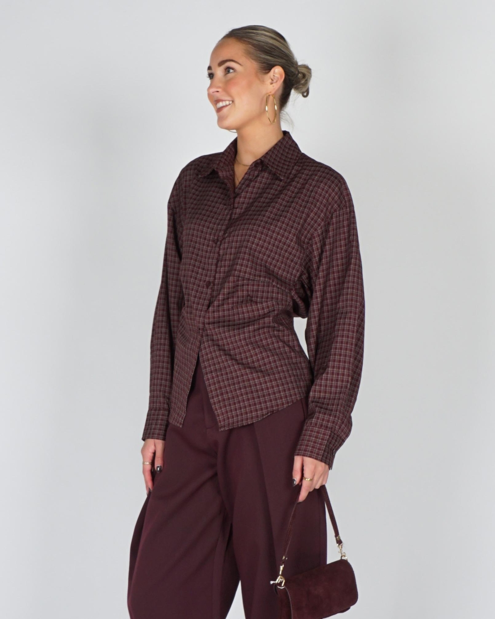 Gossip FITTED CHECK BLOUSE Plum