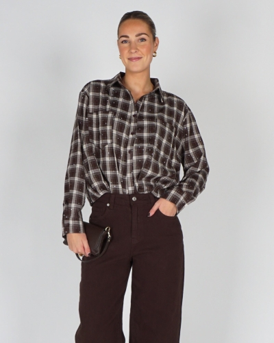 Gossip H5047 BALLON CHECK BLOUSE STRASS