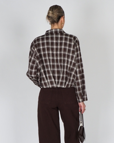 Gossip BALLON CHECK BLOUSE STRASS Bruin