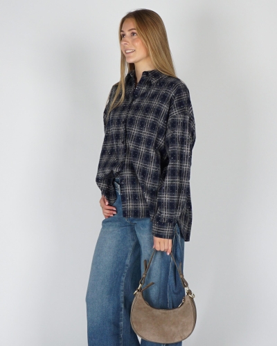 Gossip CHECK BLOUSE MET STRASS Donkerblauw