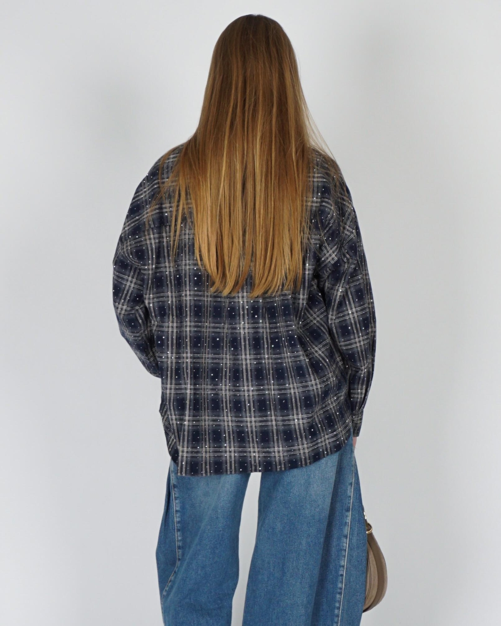Gossip CHECK BLOUSE MET STRASS Donkerblauw