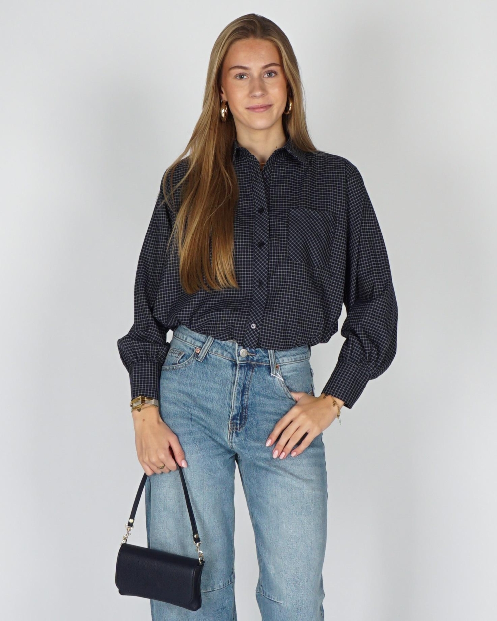 Gossip BALLON BLOUSE CHECKERED Donkerblauw