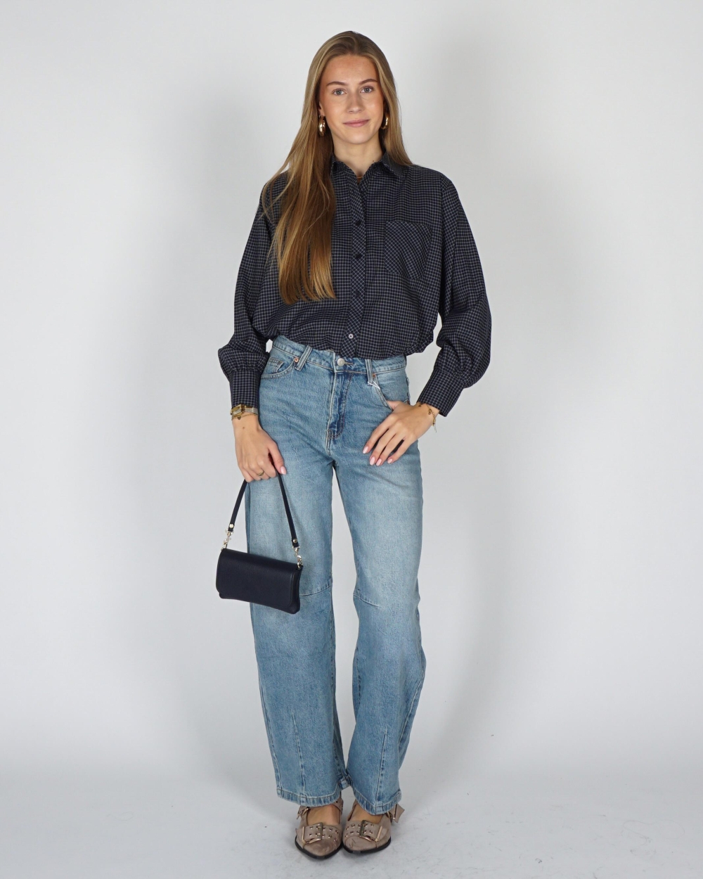 Gossip BALLON BLOUSE CHECKERED Donkerblauw
