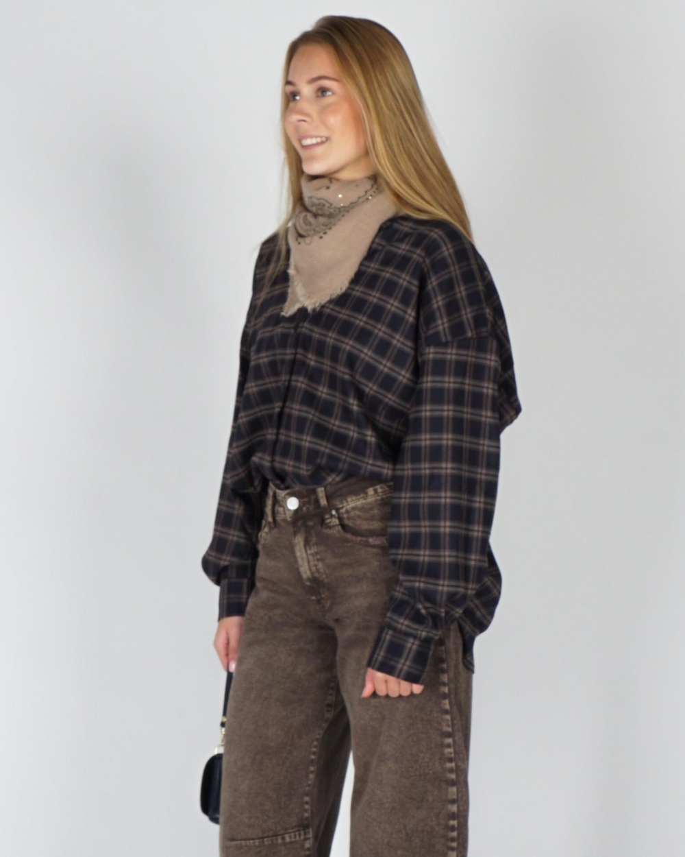 Gossip CHECK FLANEL BLOUSE Blauw
