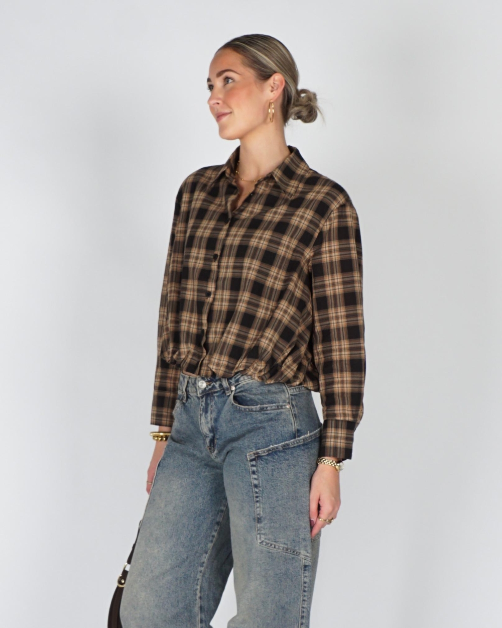 Gossip BALLON CHECK BLOUSE Zwart