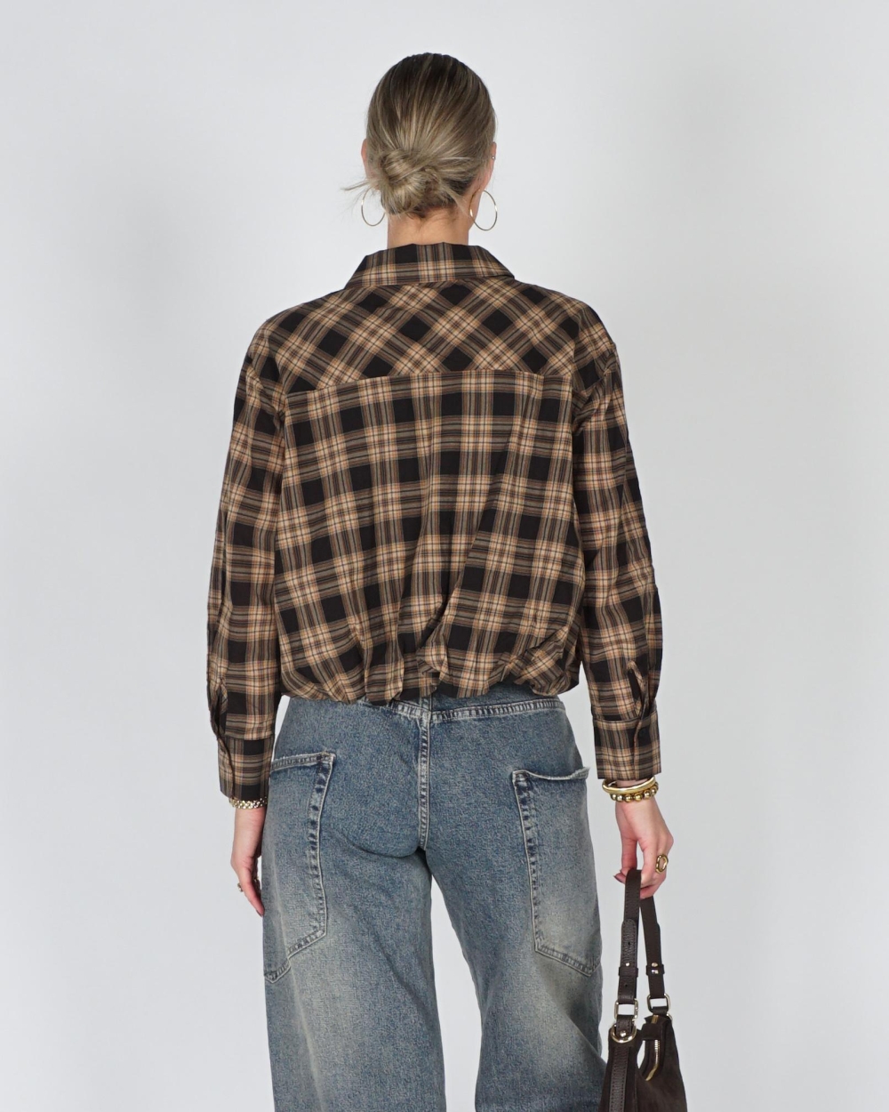 Gossip BALLON CHECK BLOUSE Zwart