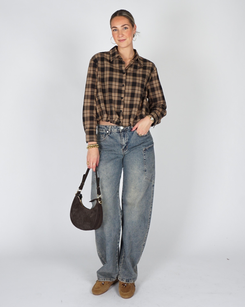 Gossip BALLON CHECK BLOUSE Zwart