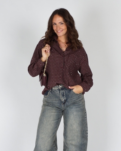 Gossip OVERSIZED CHECK BLOUSE STRASS Bordeaux