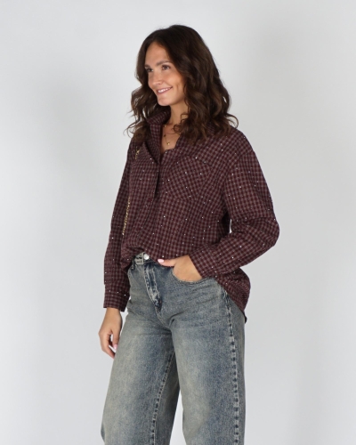 Gossip OVERSIZED CHECK BLOUSE STRASS Bordeaux