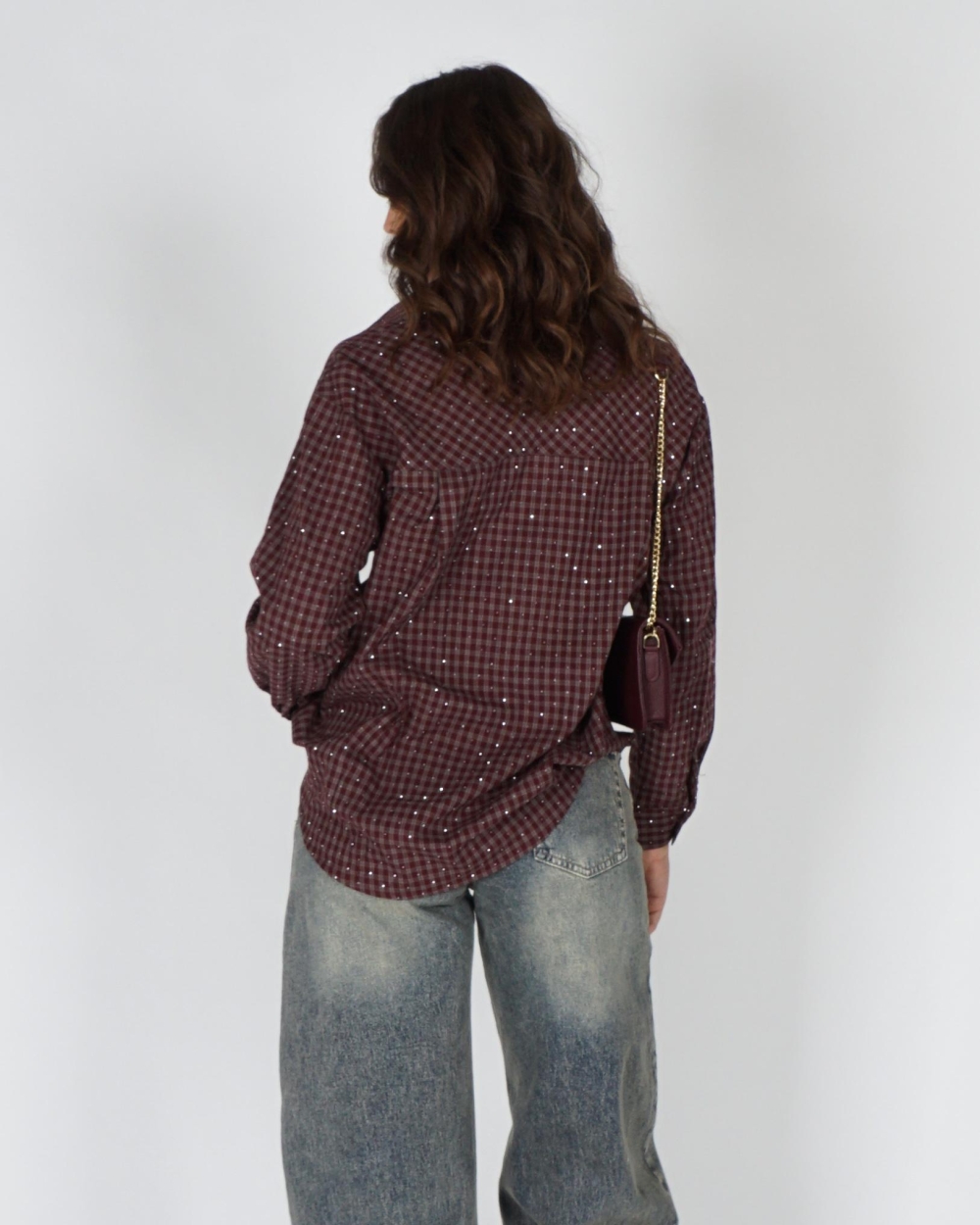 Gossip OVERSIZED CHECK BLOUSE STRASS Bordeaux