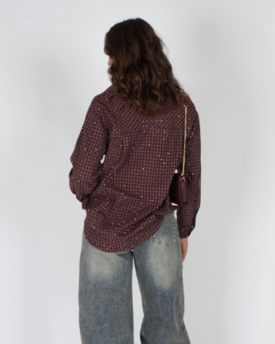 Gossip OVERSIZED CHECK BLOUSE STRASS Bordeaux