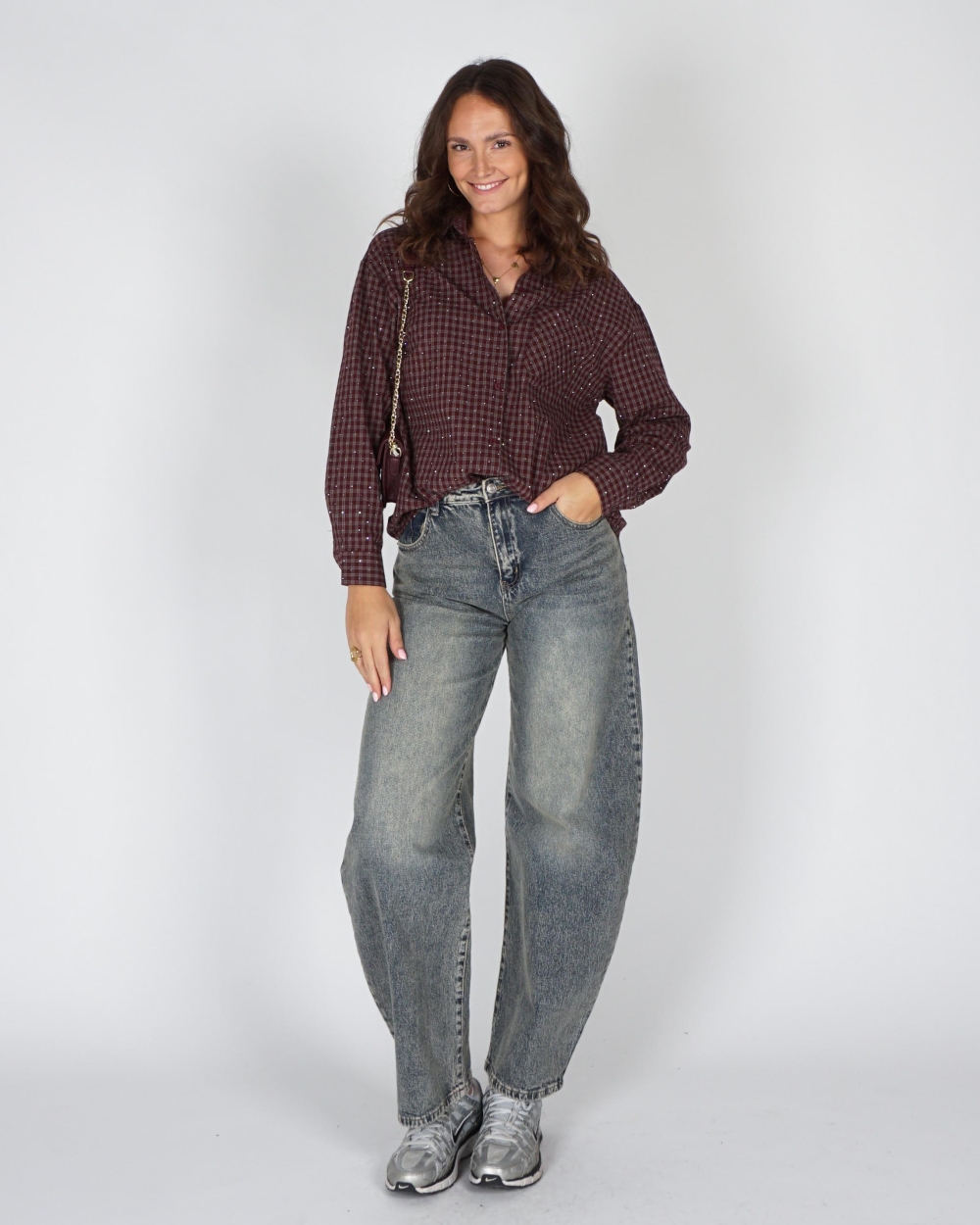Gossip OVERSIZED CHECK BLOUSE STRASS Bordeaux
