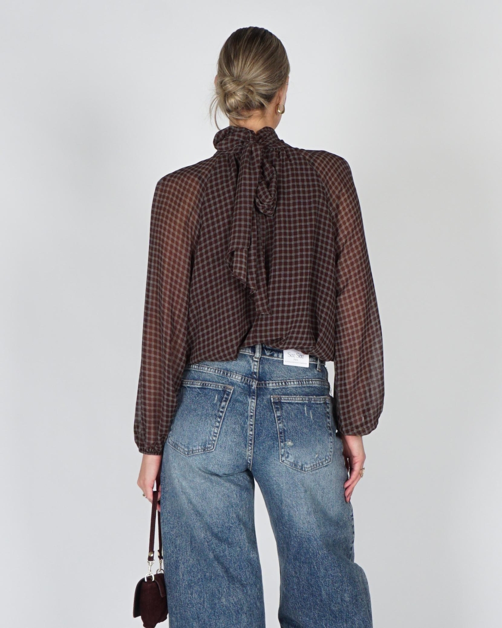 Gossip FLOWY CHECK BLOUSE BALLON FIT Bruin