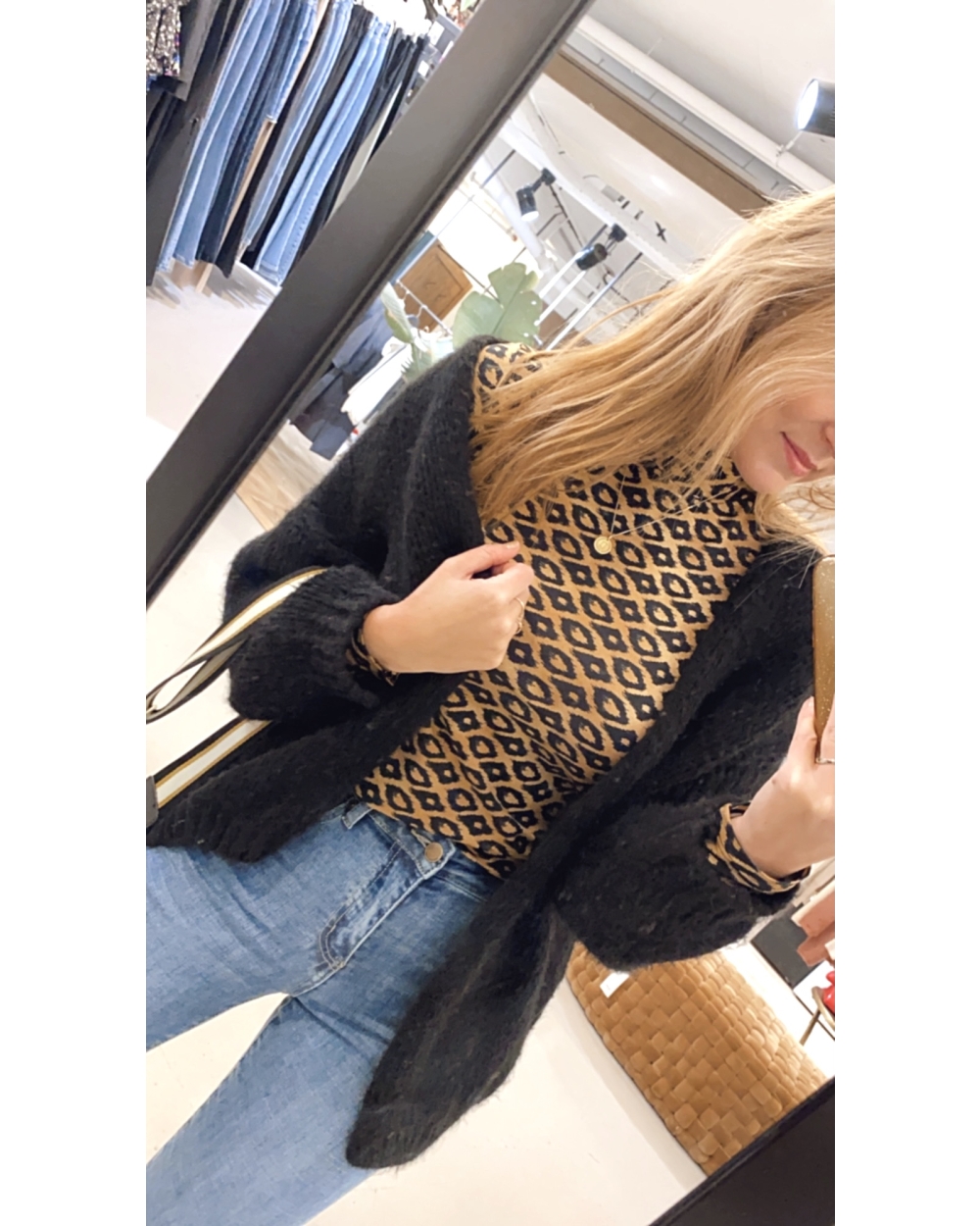 PRINTED LONG-SLEEVED MOCK NECK ORGA