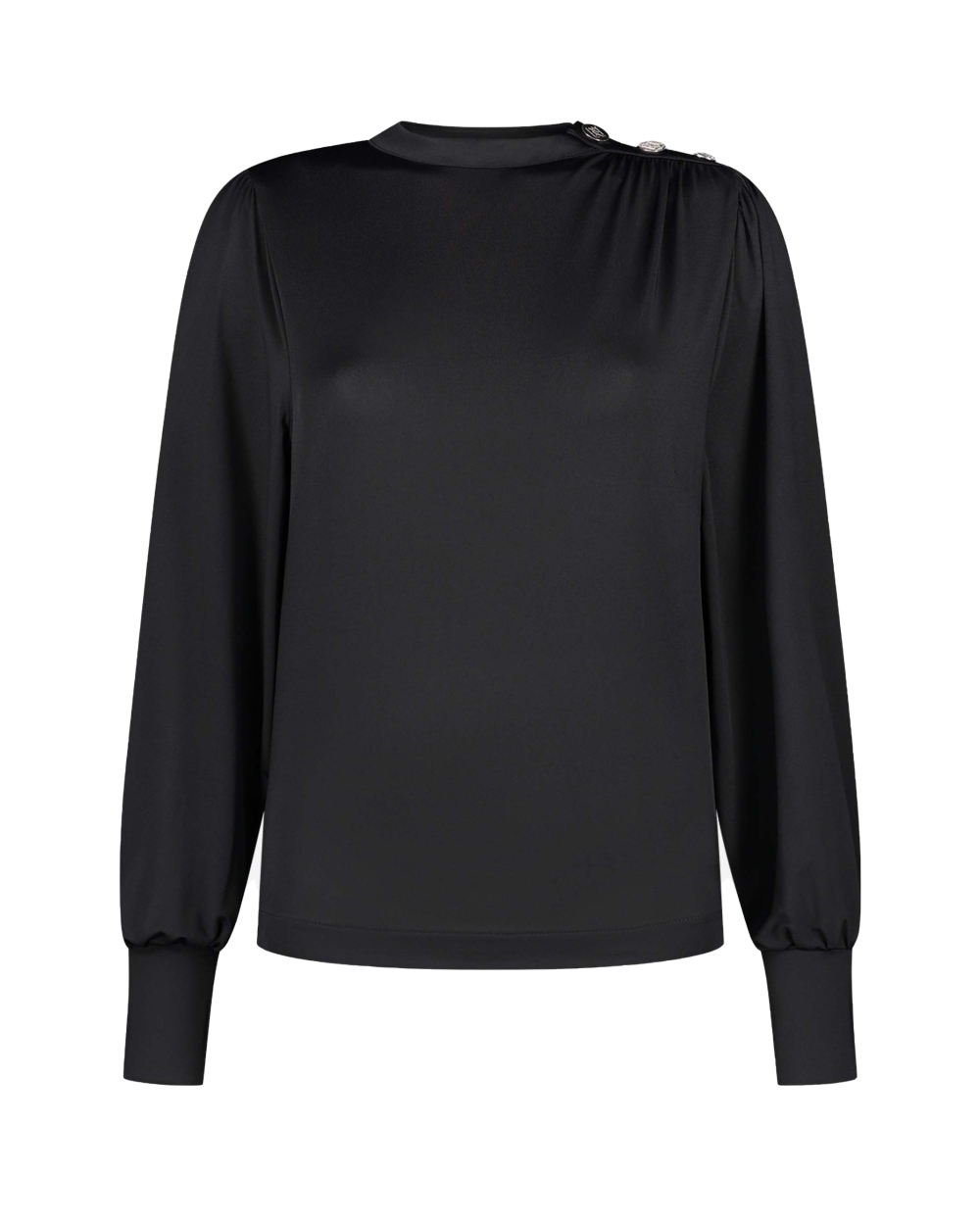 BUTTON STRETCH TOP ZWART