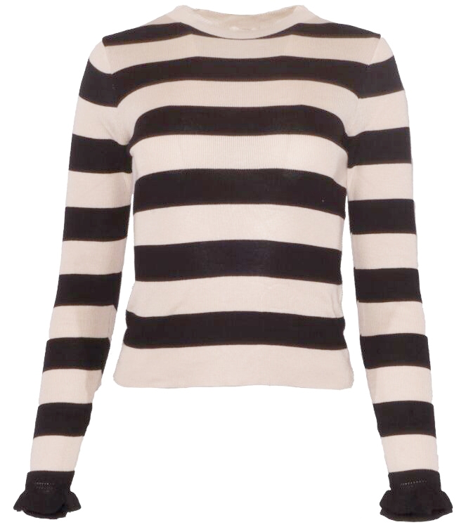 GESTREEPTE TOP MET RUFFLE BEIGE ZWART