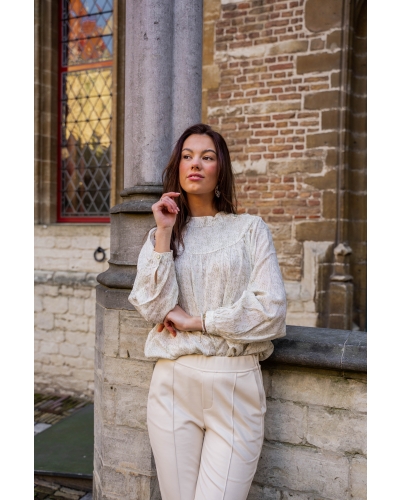 YAYA TOP MET HOGE HALS EN KNOOPJES GROEN