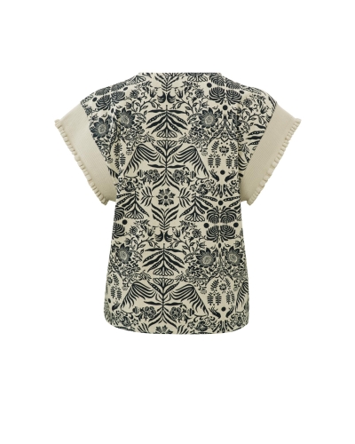 PRINTED TOP WITH KNITTED SLEEV BEIGE 