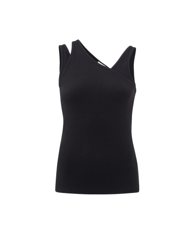 YAYA RIB TOP WITH DOUBLE SHOULDER S ZWART 