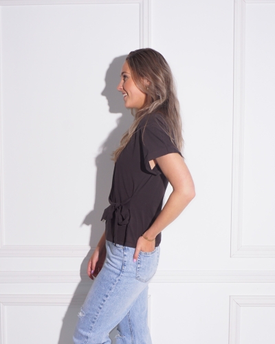 YAYA TOP MET KNOOP DETAIL ZWART