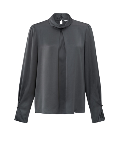 SATIJNENLOOK BLOUSE DONKERGRIJS