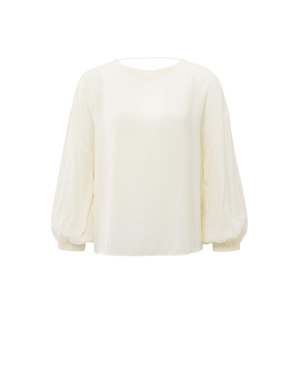 LUCHTIGE TOP MET CRINKLE STOF EN OPEN RUG ECRU