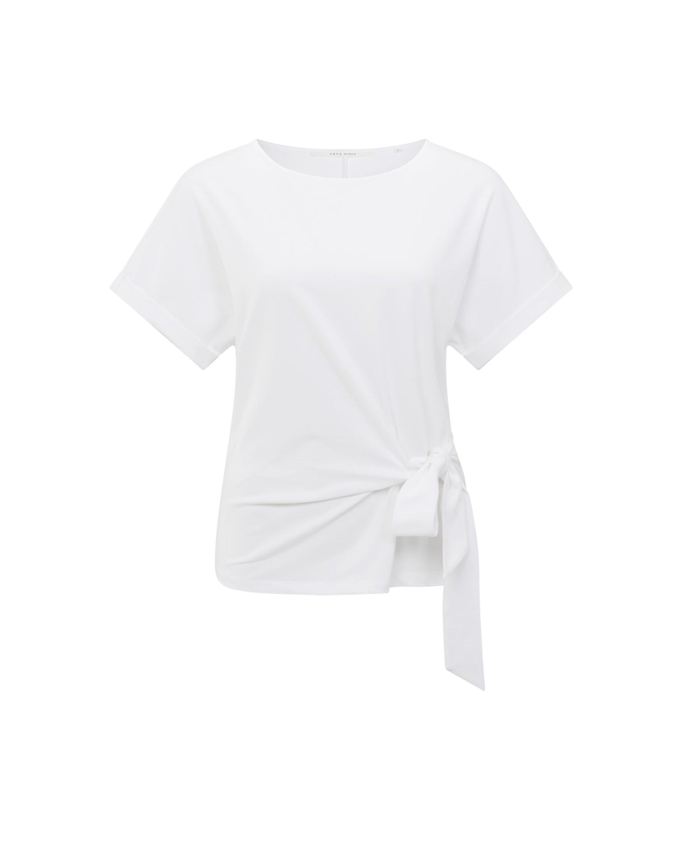 T-SHIRT MET RONDE HALS EN KNOOPDETAIL WIT