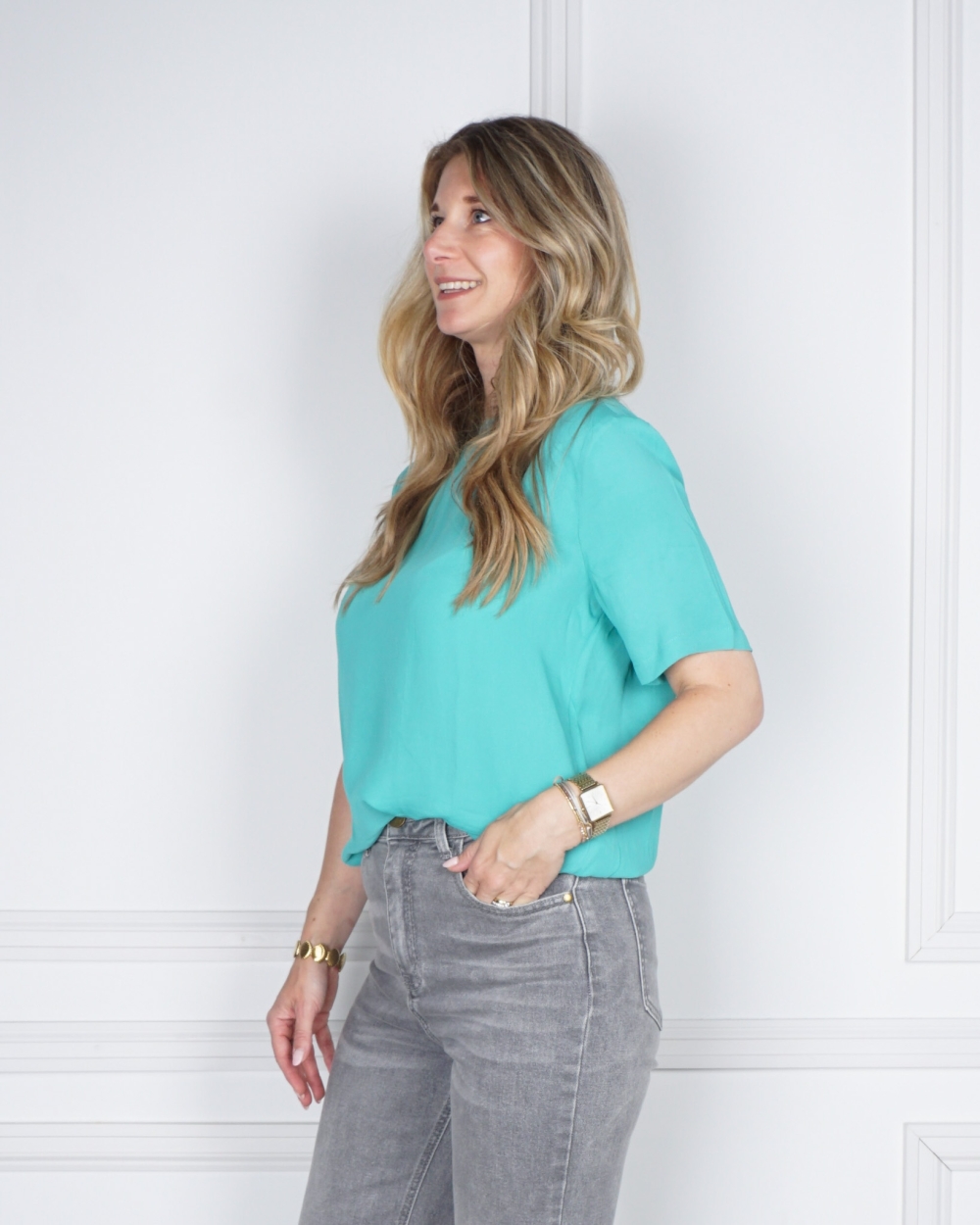 ZACHT GEWEVEN T-SHIRT TURQUOISE