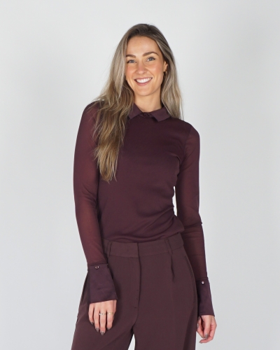 YAYA MESH TOP MET KRAAG BORDEAUX