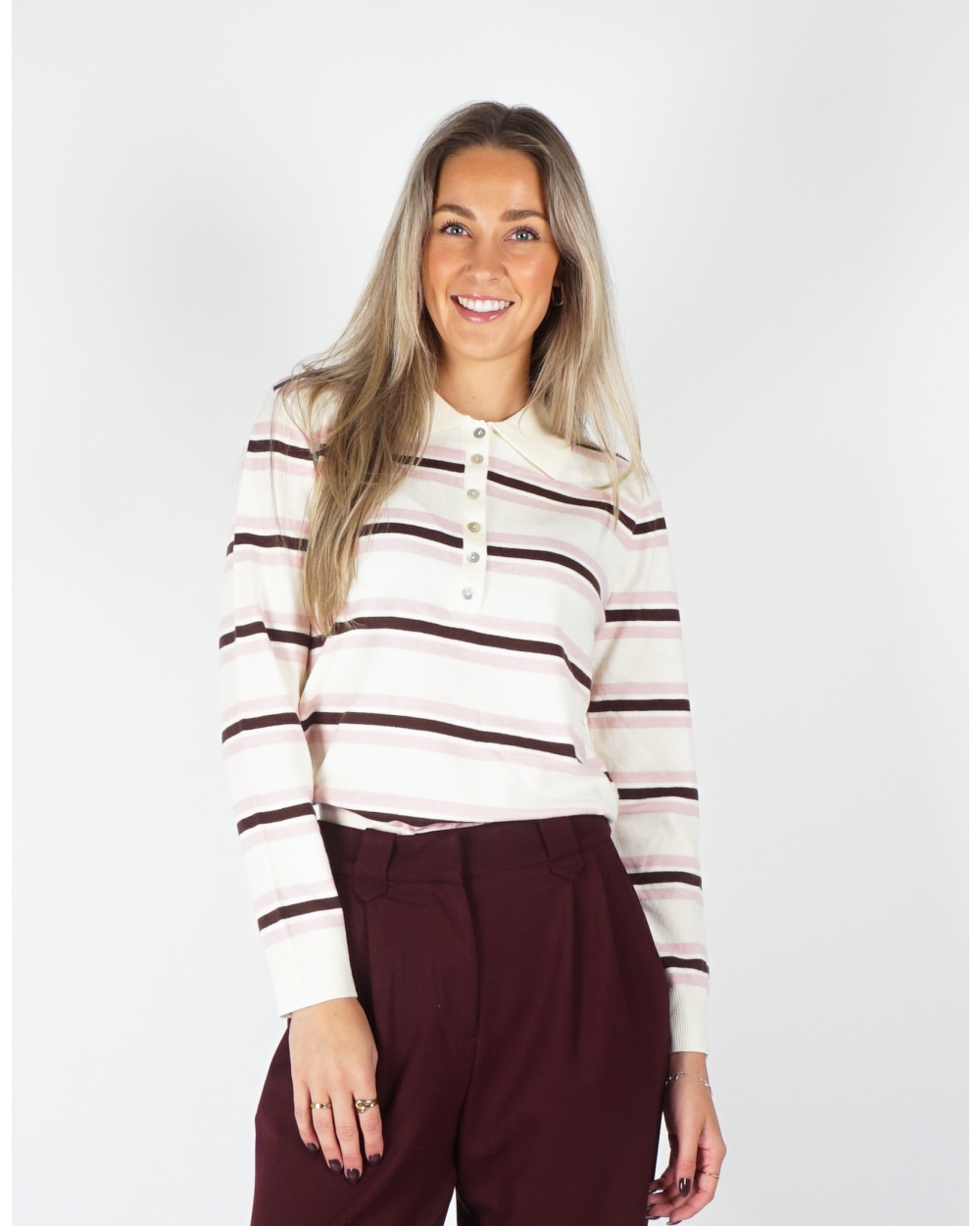 KNITTED POLO SHIRT BORDEAUX/ECRU