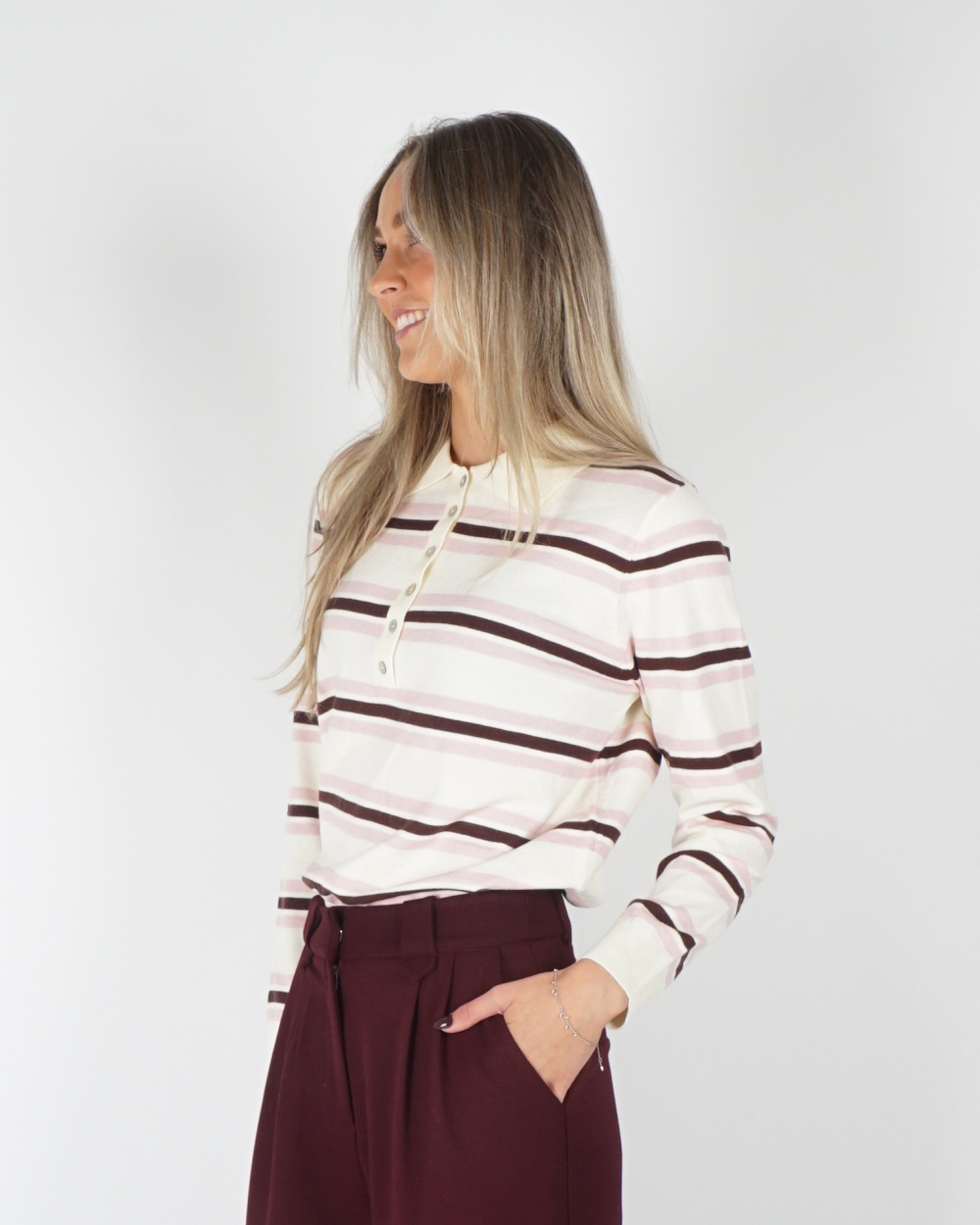 KNITTED POLO SHIRT BORDEAUX/ECRU