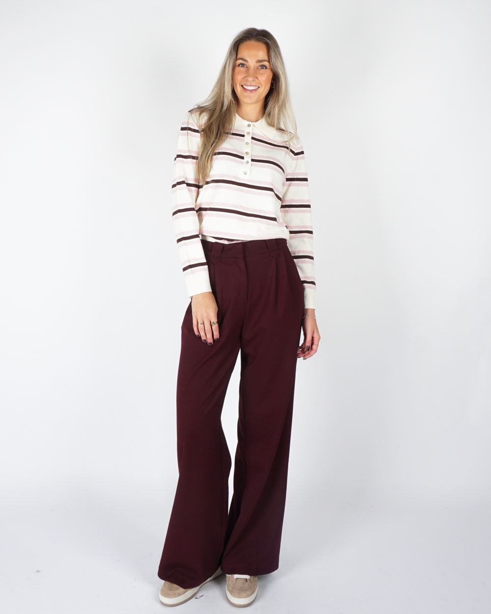 KNITTED POLO SHIRT BORDEAUX/ECRU