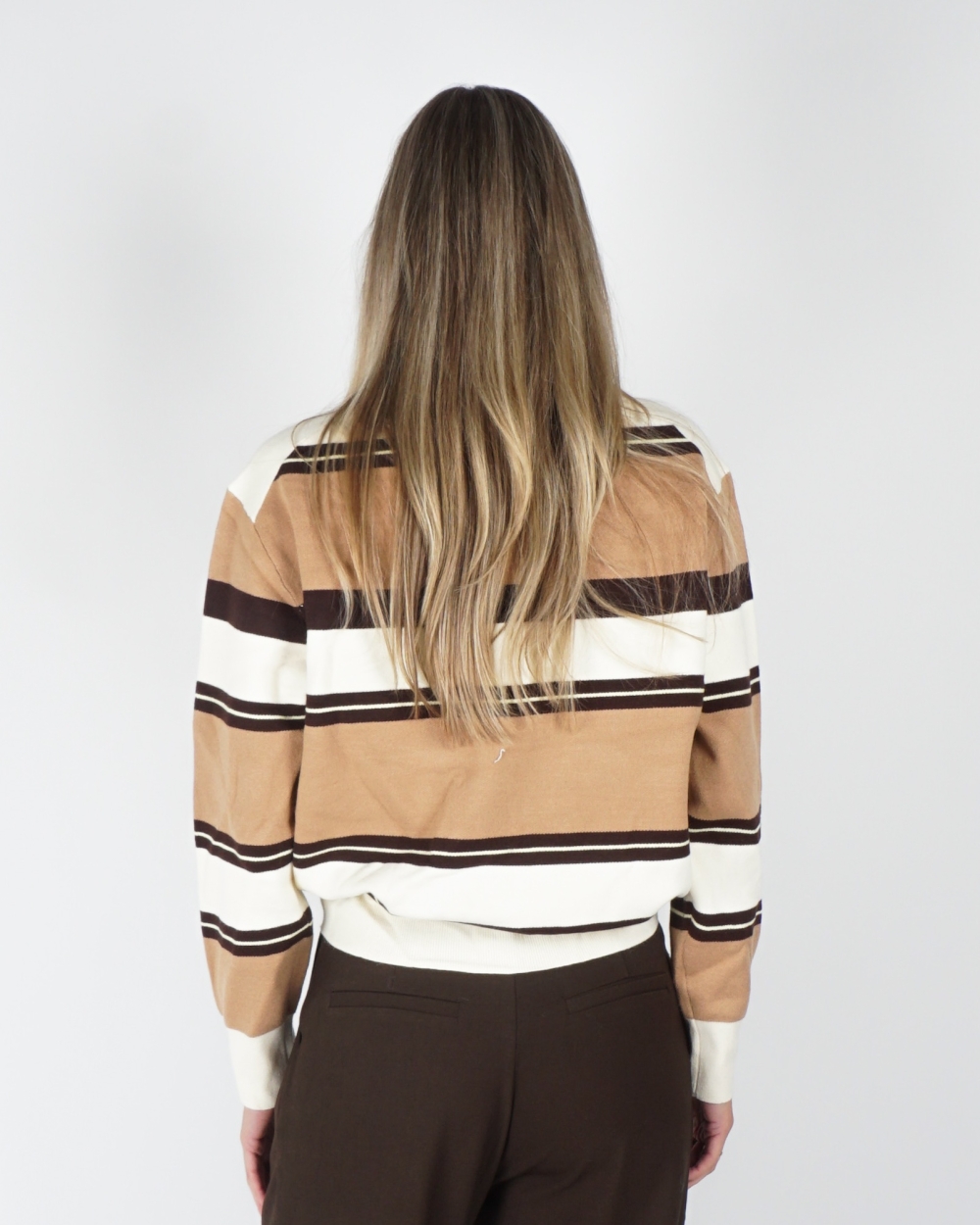 KNITTED POLO TRUI BRUIN/ECRU