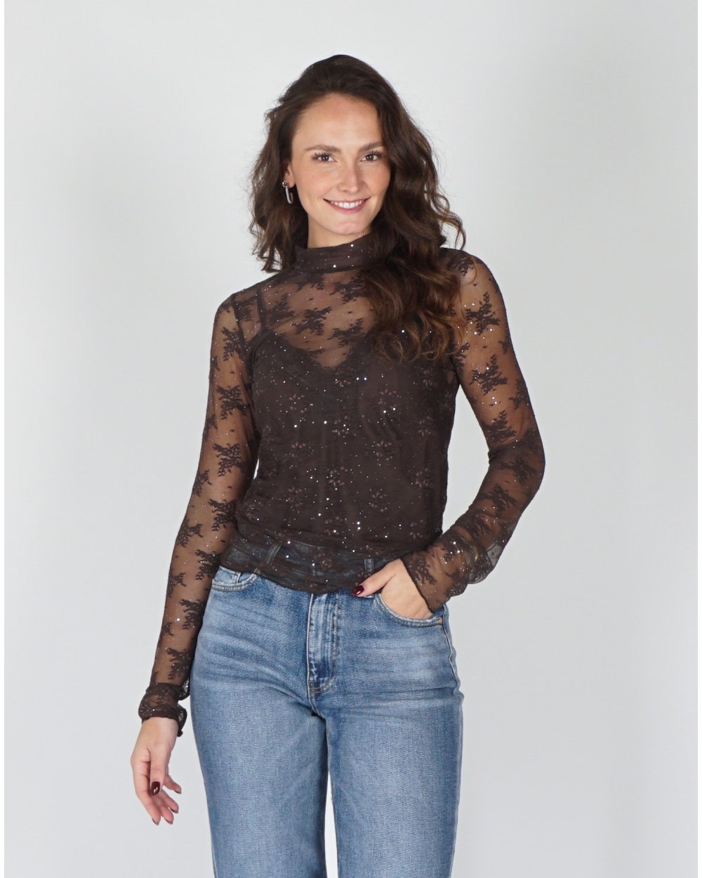 MESH TOP STRASS BRUIN