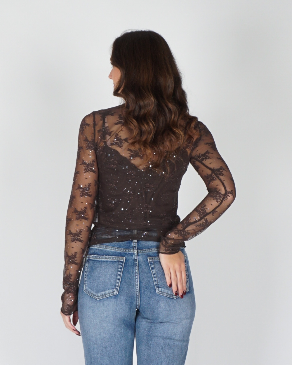 MESH TOP STRASS BRUIN