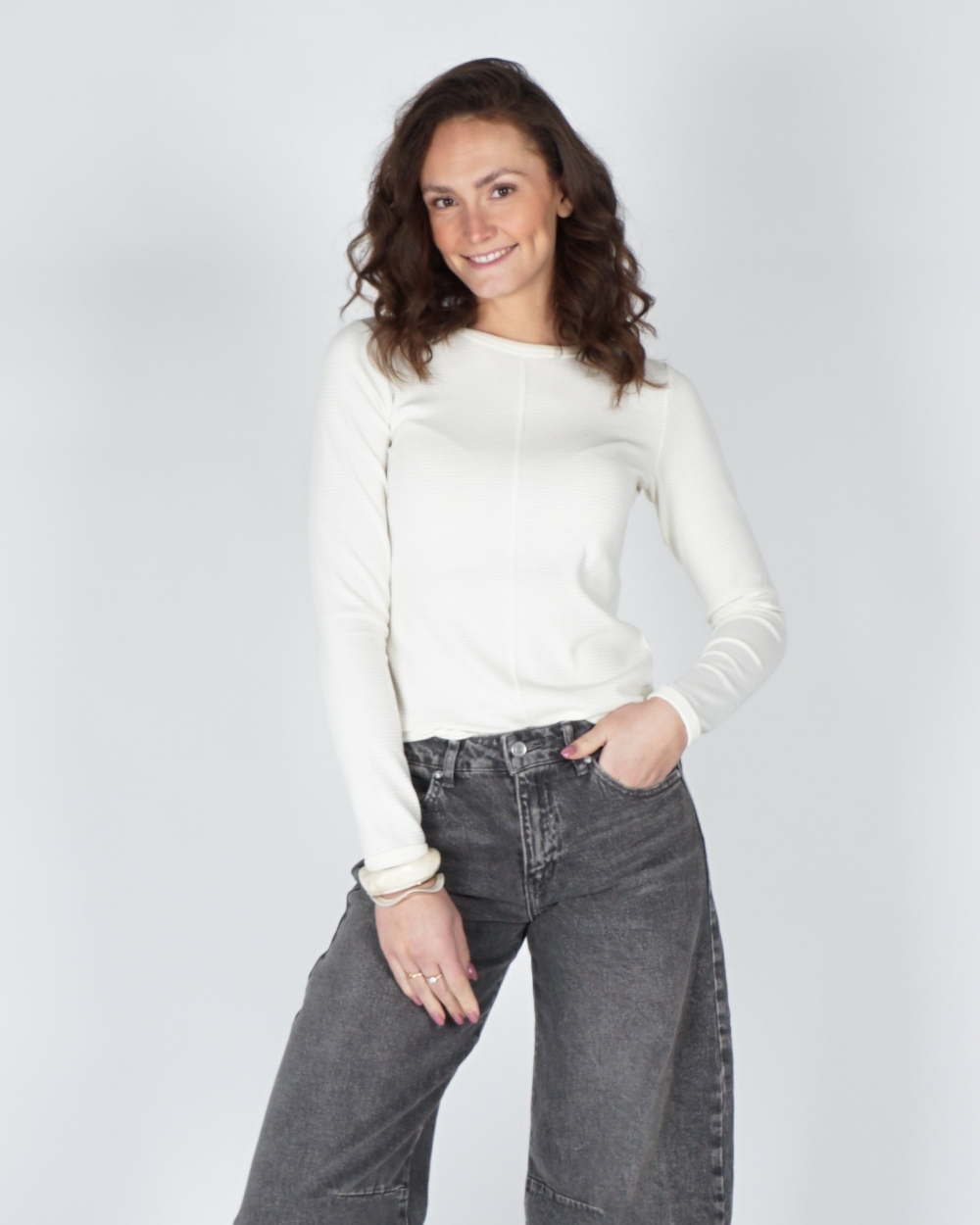 LONGSLEEVE GESTREEPT ECRU