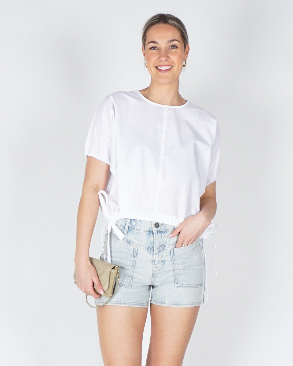BOXY BLOUSE MET VERSTELBARE TAILLE EN POFMOUWEN